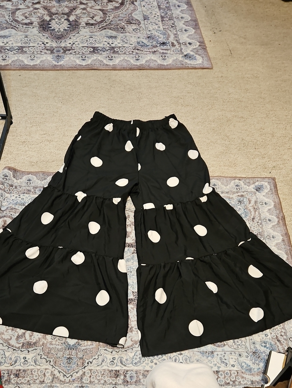SHEIN Black Wide-Leg Tiered Polka Dot Palazzo Pants